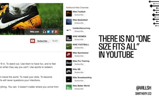 THERE IS NO “ONE
SIZE FITS ALL”
IN YOUTUBE

@WILLSH
SMITHERY.CO

 