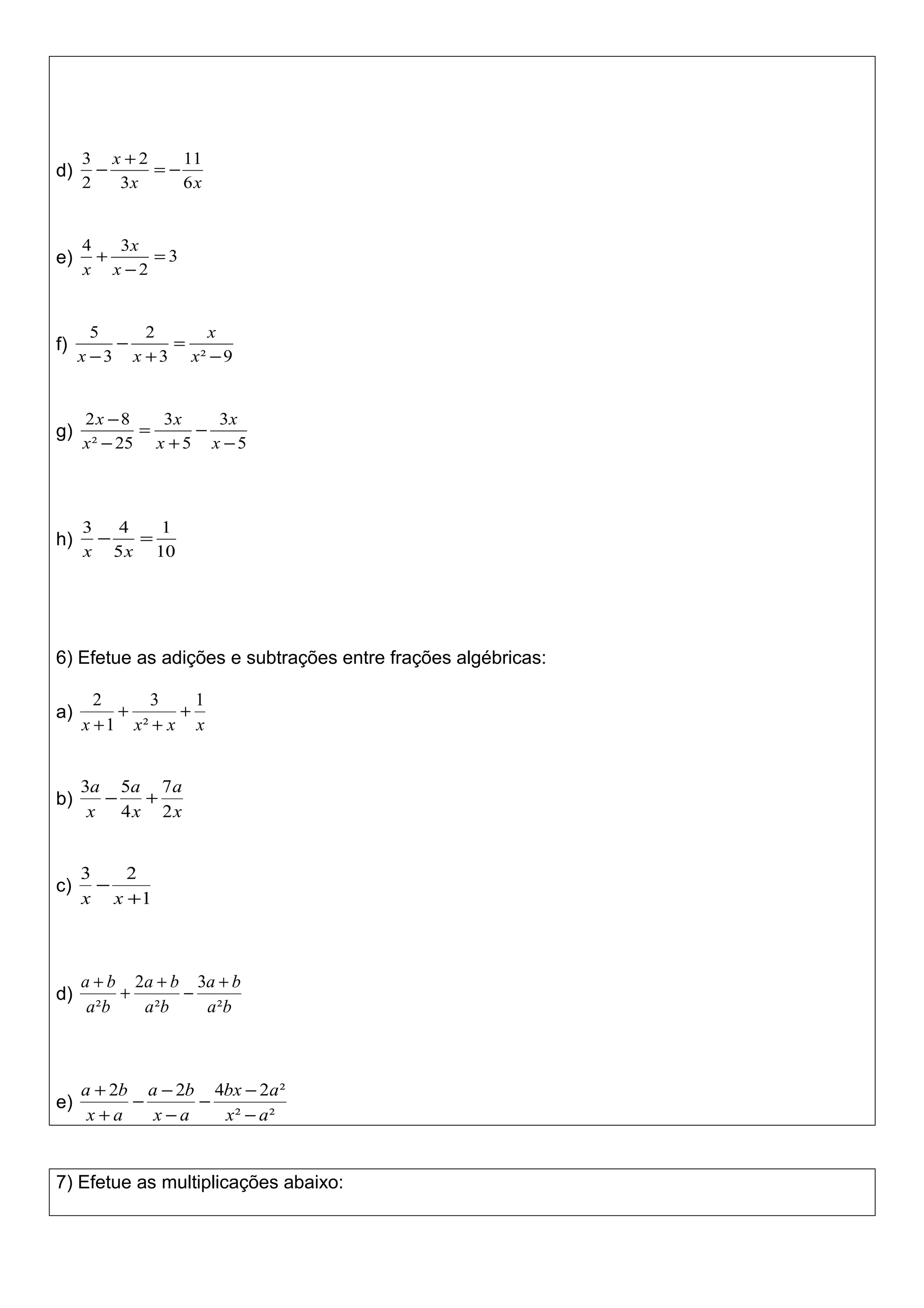 Fracoes algebricas operacoes e equacoes 8 ano | DOC
