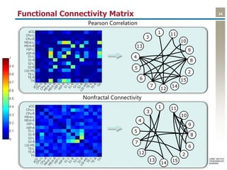 16Functional Connectivity Matrix
Nonfractal Connectivity
Pearson Correlation
aCG
CPu-L
CPu-R
MEnt-L
MEnt-R
HIP-L
HIP-R
S1-L
S1-R
S2-L
S2-R
LSI-MS
TE-L
TE-R
TH
aCG
CPu-L
CPu-R
MEnt-L
MEnt-R
HIP-L
HIP-R
S1-L
S1-R
S2-L
S2-R
LSI-MS
TE-L
TE-R
TH
9
1
12
8
4
10
13
6 15
3
11
7 14
2
5
1
14
8
5
10
4
12 2
3
11
13 15
6
7
9
 