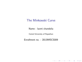 The Minkowski Curve
Name : laxmi chandolia
Cental University of Rajasthan
Enrollment no. : 2013IMSCS009
 