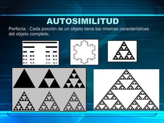 AUTOSIMILITUD Perfecta :  Cada porción de un objeto tiene las mismas características del objeto completo. 