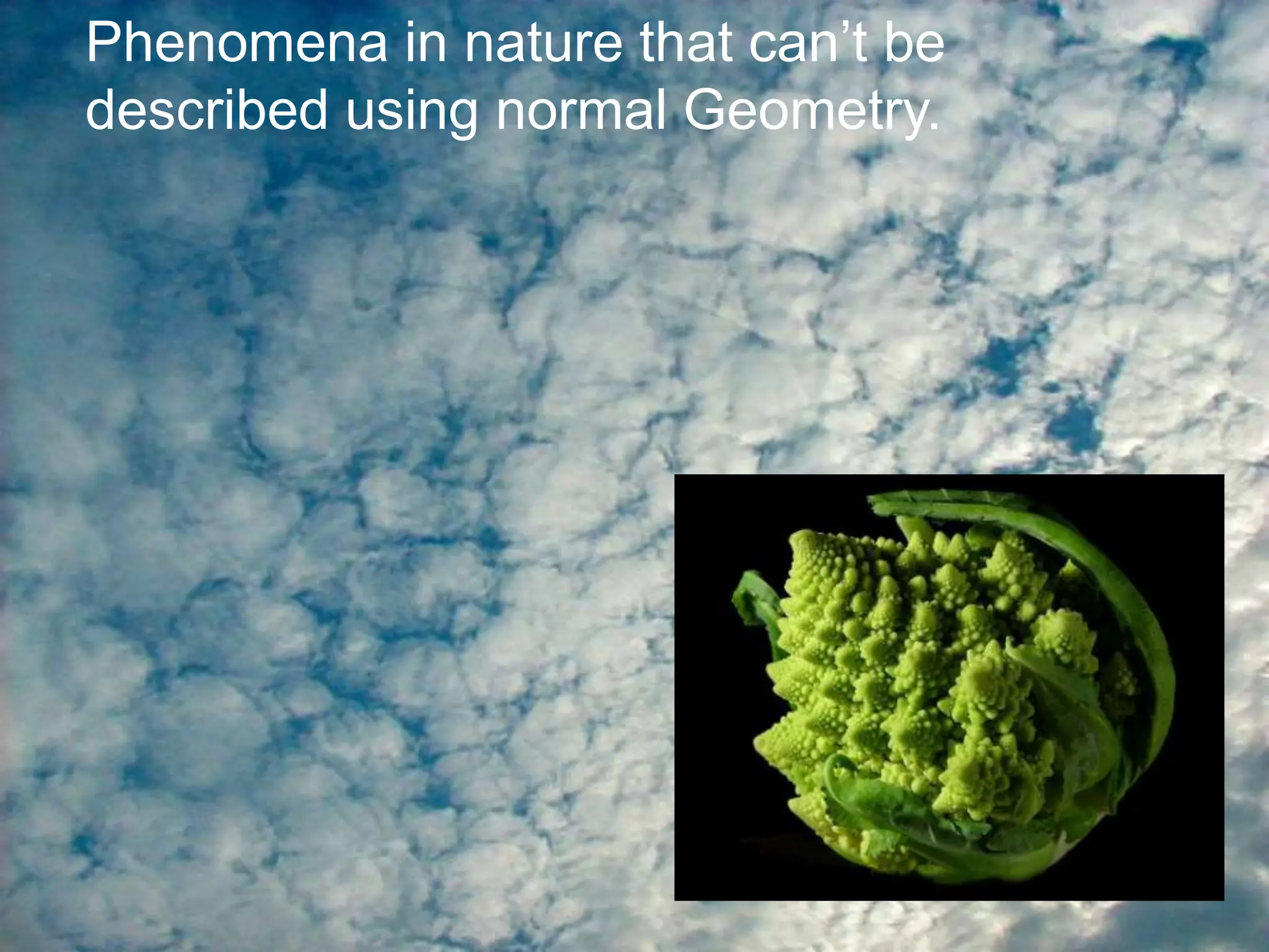 Phenomena in nature that can’t be
described using normal Geometry.
 