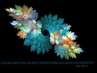 Ceux qui courent trop vite après le bonheur le dépassent souvent sans l’apercevoir!
 