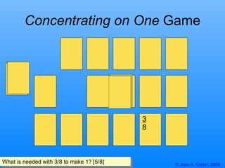 Concentrating on One  Game What is needed with 3/8 to make 1? [5/8] 3 8 