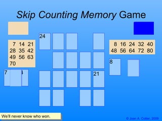 Skip Counting   Memory  Game 7  14  21 28  35  42 49  56  63 70 8  16  24  32  40 48  56  64  72  80 We’ll never know who ...