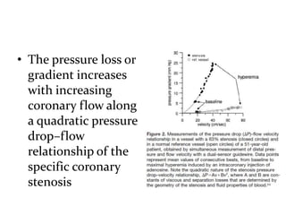 • The pressure loss or
gradient increases
with increasing
coronary flow along
a quadratic pressure
drop–flow
relationship of the
specific coronary
stenosis
 