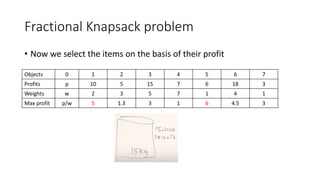 Fractional knapsack problem | PPTX