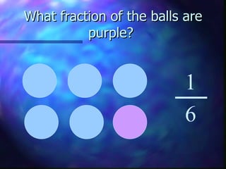 What fraction of the balls are purple?  1 6 