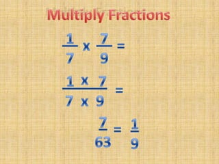 Multiply Fractions 1 7 7 9x=x 1____7  x  9 7=76319=