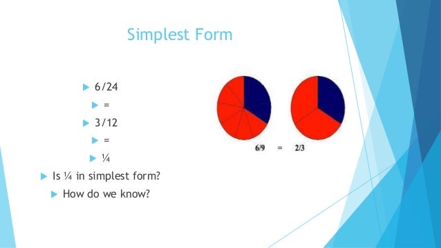 simplest form 6/24
Fractions simplest form 6/24
Fractions