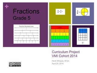 +
Curriculum Project
VMI Cohort 2014
Heidi Whipple, M.Ed.
April 29, 2016
Fractions
Grade 5
 