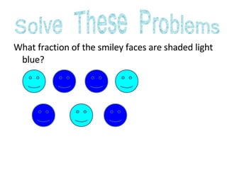 What fraction of the smiley faces are shaded light blue?