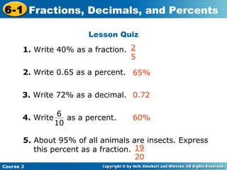 Fractions decimals and percents | PPT
