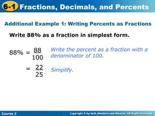 Fractions decimals and percents | PPT