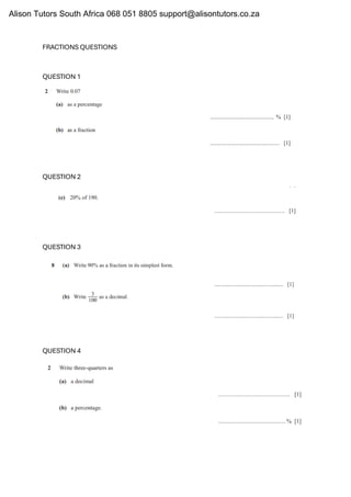 Comprehensive Fraction Questions for Math Practice and Learning | PDF