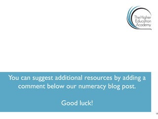 You can suggest additional resources by adding a
comment below our numeracy blog post.
Good luck!
15
 