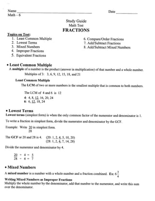 Fraction study guide 2011 adding and subtraction