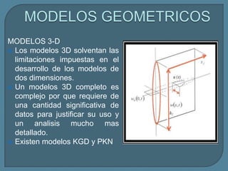 MODELOS 3-D
 Los modelos 3D solventan las
  limitaciones impuestas en el
  desarrollo de los modelos de
  dos dimensiones.
 Un modelos 3D completo es
  complejo por que requiere de
  una cantidad significativa de
  datos para justificar su uso y
  un analisis mucho mas
  detallado.
 Existen modelos KGD y PKN
 