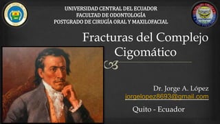 Dr. Jorge A. López
jorgelopez8693@gmail.com
UNIVERSIDAD CENTRAL DEL ECUADOR
FACULTAD DE ODONTOLOGÍA
POSTGRADO DE CIRUGÍA ORAL Y MAXILOFACIAL
Quito - Ecuador
 