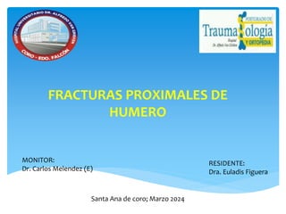 FRACTURAS PROXIMALES DE
HUMERO
MONITOR:
Dr. Carlos Melendez (E)
RESIDENTE:
Dra. Euladis Figuera
Santa Ana de coro; Marzo 2024
 