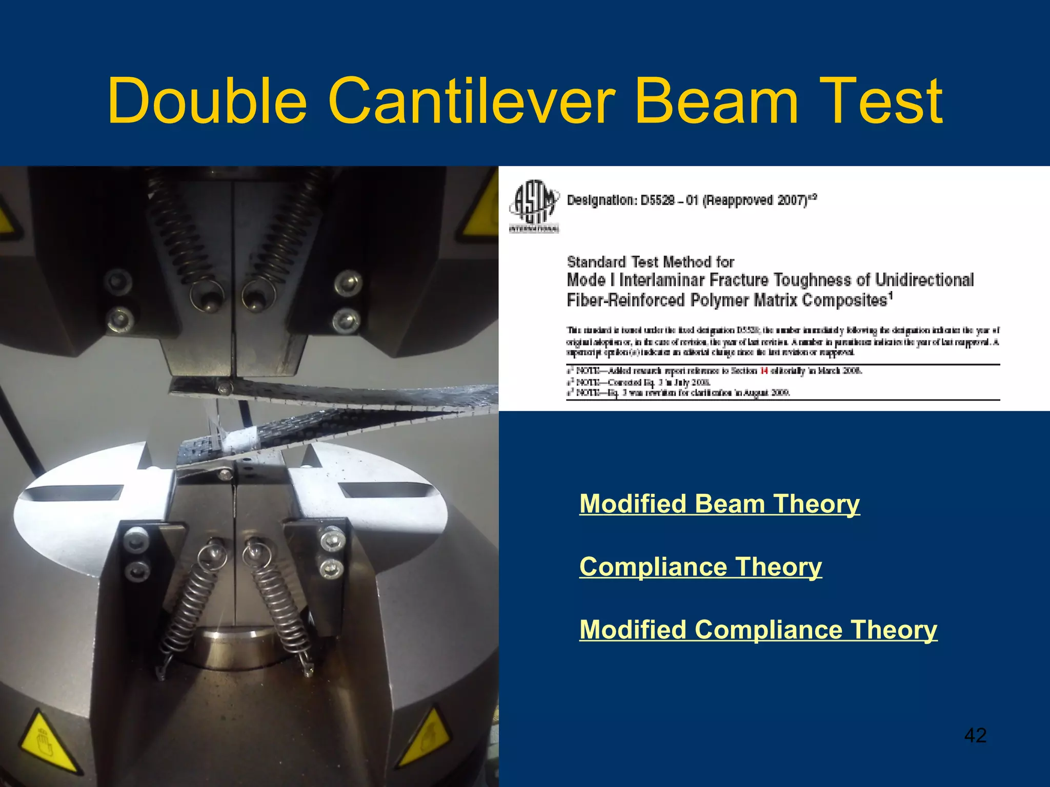 10/16/15 42
Double Cantilever Beam Test
Modified Beam Theory
Compliance Theory
Modified Compliance Theory
 