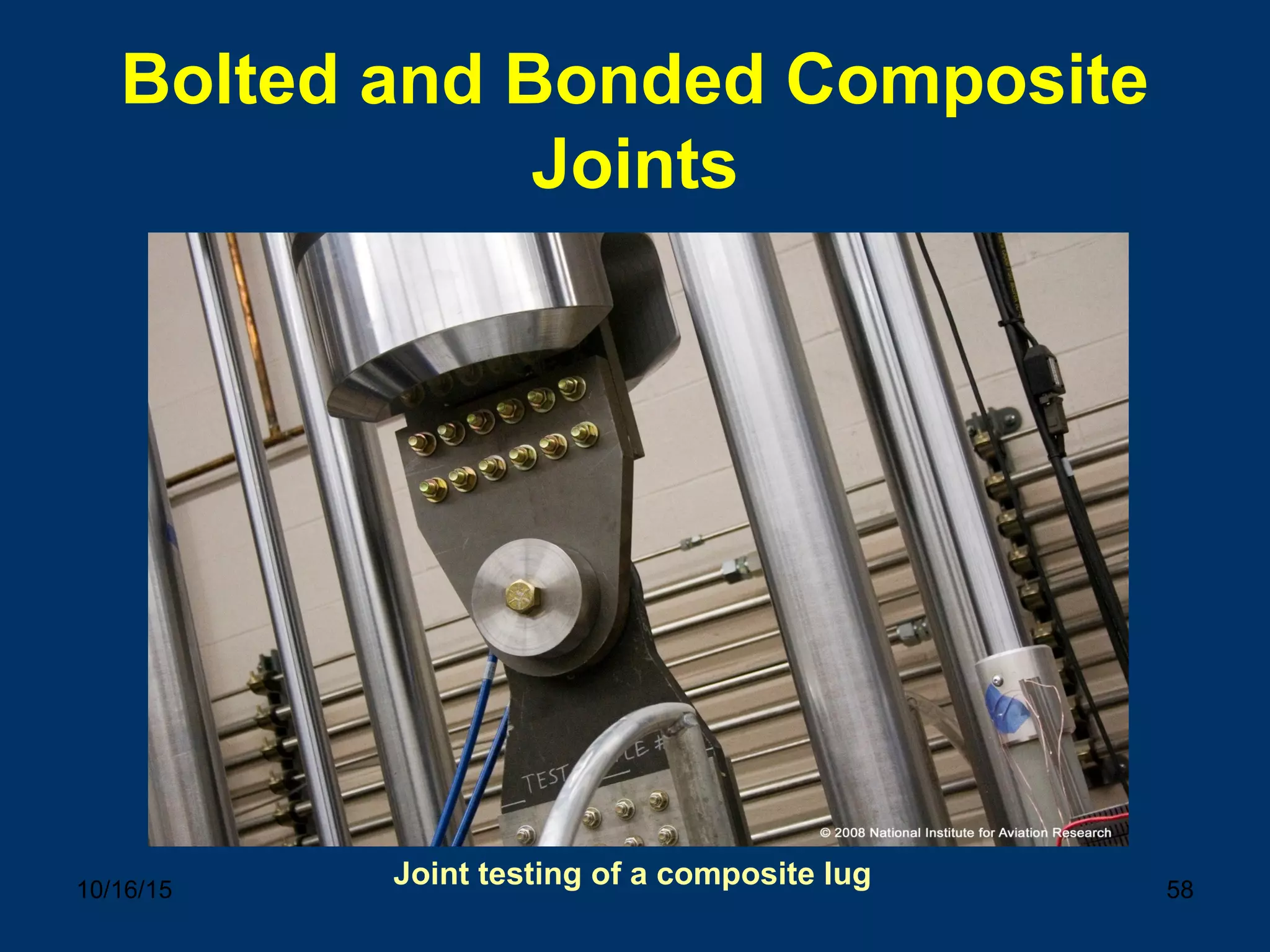 10/16/15 58
Bolted and Bonded Composite
Joints
Joint testing of a composite lug
 