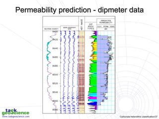Carbonate heterolithic classification/37
Permeability prediction - dipmeter data
 