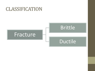 CLASSIFICATION
Fracture
Brittle
Ductile
 