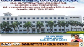 MS. LINCY SAMSON
NURSING LECTURER,
GANGA COLLEGE OF NURSING,
 