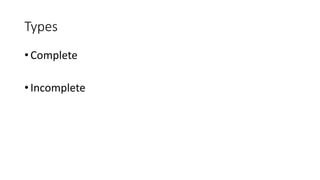 Types
• Complete
• Incomplete
 