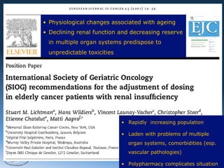•  Physiological changes associated with ageing
       •  Declining renal function and decreasing reserve
         in multiple organ systems predispose to
         unpredictable toxicities




                                    •  Rapidly increasing population

                                    •  Laden with problems of multiple
                                      organ systems, comorbidities (esp.
2012
                                      vascular pathologies)

                                    •  Polypharmacy complicates situation
 