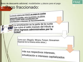 Bono de descuento adicional, modalidades y plazos para el pago
b. Pago fraccionado:
FRAE
S
 