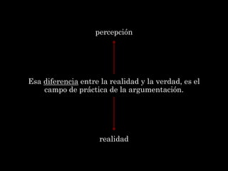 percepción




Esa diferencia entre la realidad y la verdad, es el
    campo de práctica de la argumentación.




                     realidad
 