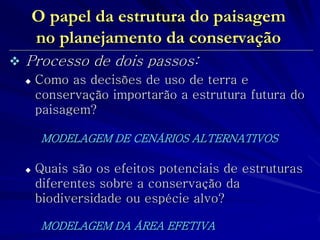 O papel da estrutura do paisagem no planejamento da conservação 
 Processo de dois passos: 
Como as decisões de uso de t...
