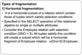 Fragmentation and types of fragmentation in Distributed Database | PPTX