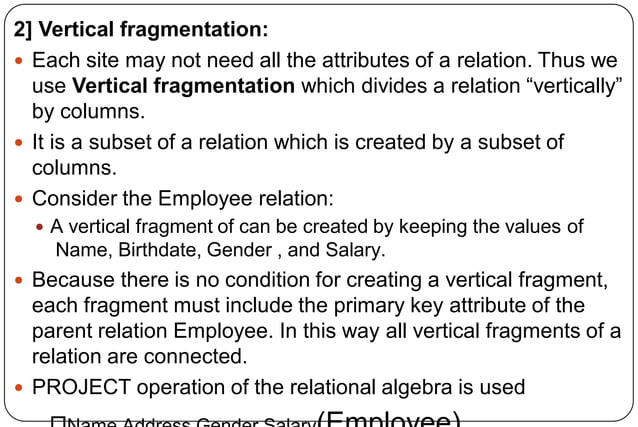 Fragmentation and types of fragmentation in Distributed Database | PPTX
