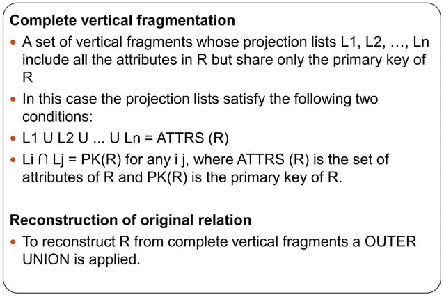 Fragmentation and types of fragmentation in Distributed Database | PPT