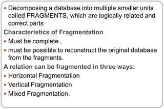 Fragmentation and types of fragmentation in Distributed Database | PPT