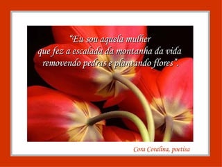 “ Eu sou aquela mulher  que fez a escalada da montanha da vida  removendo pedras e plantando flores”. Cora Coralina, poetisa 
