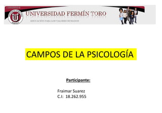 CAMPOS DE LA PSICOLOGÍA
Participante:
Fraimar Suarez
C.I: 18.262.955
 