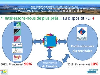 • Intéressons-nous de plus près… au dispositif PLF-i




                                            Professionnels
                                             du territoire

                            Organismes
2012 : Financement   90%   de formation
                                          2012 : Financement   10%
 