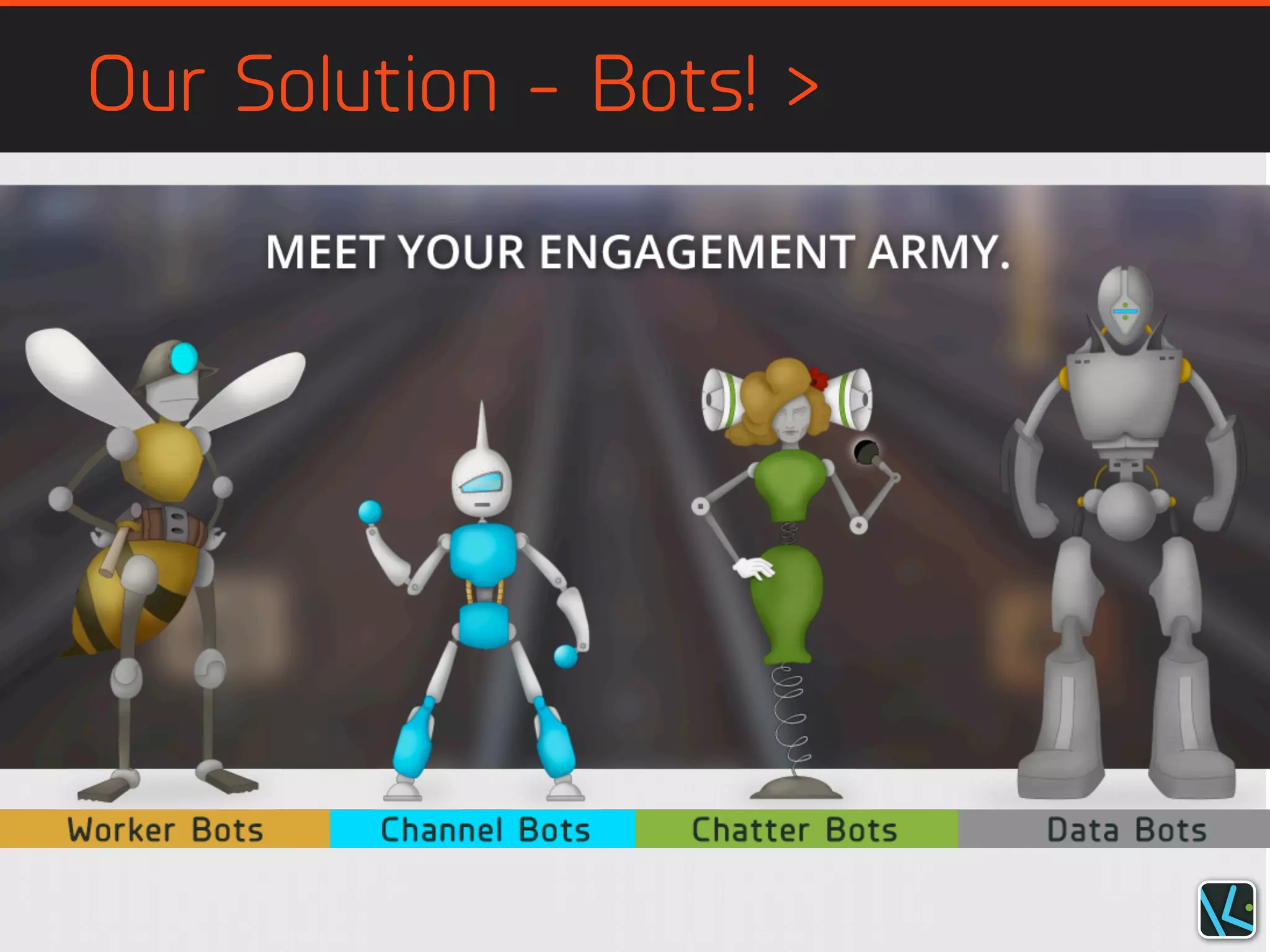 Our Solution - Bots! >
 