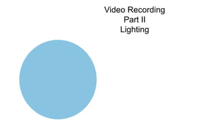 Video Recording
Part II
Lighting
 