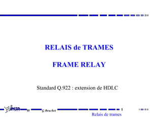 RELAIS de TRAMES

             FRAME RELAY


     Standard Q.922 : extension de HDLC



IF     G.Beuchot                           1
                            Relais de trames
 