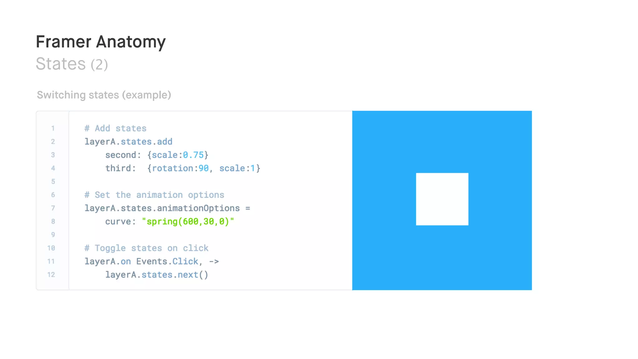 Framer Anatomy
States (2)
Switching states (example)
 