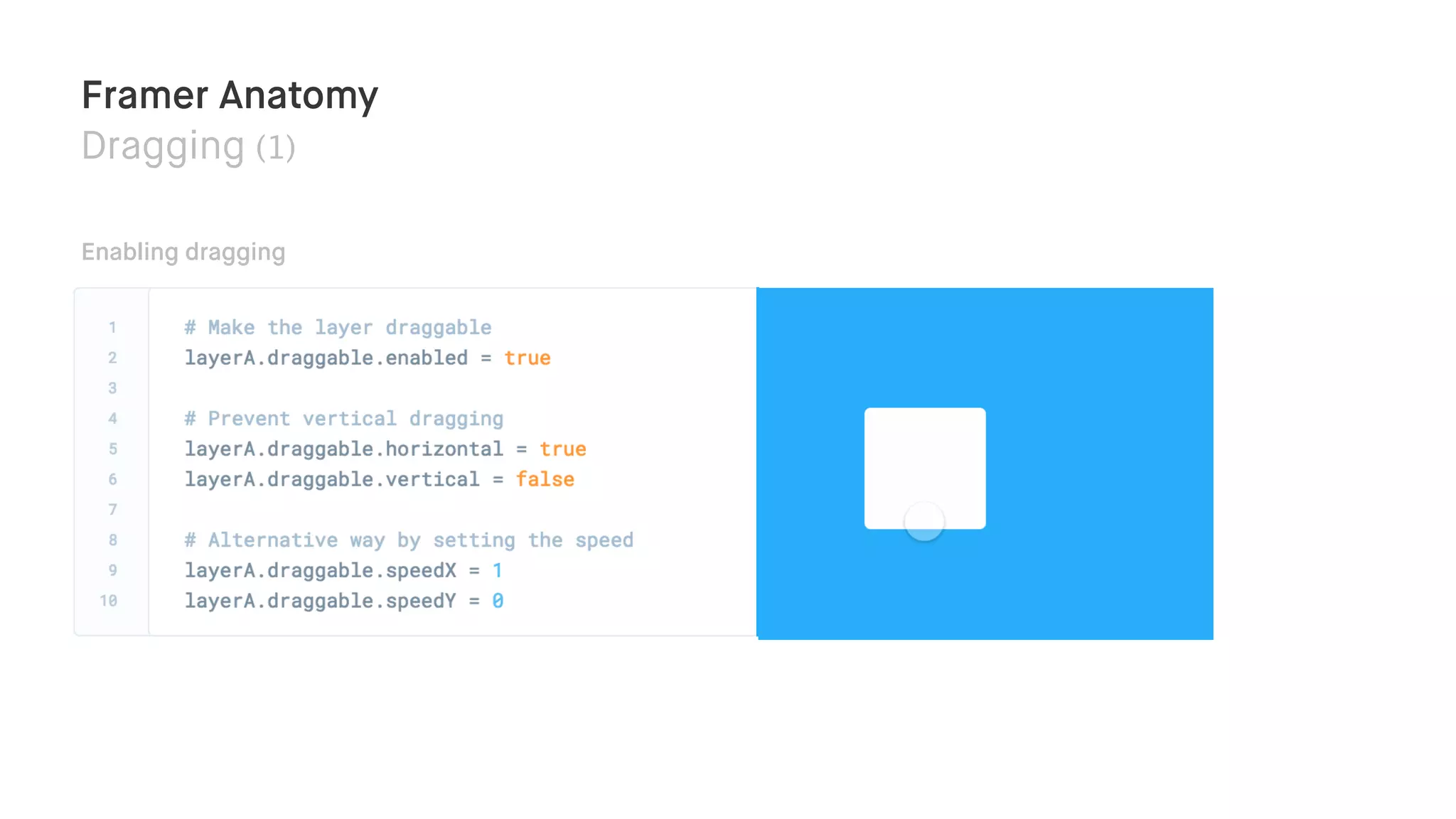 Framer Anatomy
Dragging (1)
Enabling dragging
 