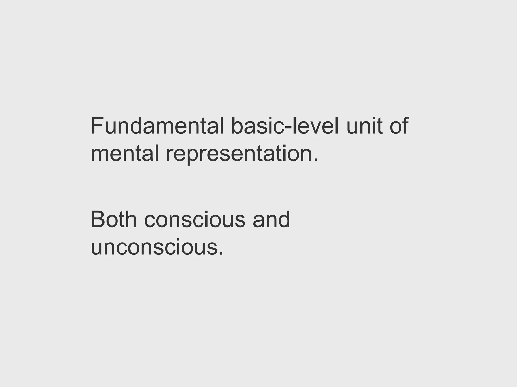 Fundamental basic-level unit of
mental representation.

Both conscious and
unconscious.
 