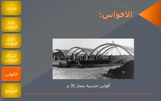 ‫تعريف‬
‫مادة‬
‫الطارات‬
‫أنواع‬
‫اإلطارات‬
‫أشكال‬
‫اإلطارات‬
‫المراجع‬
‫أنواع‬
‫اإلطارات‬
‫األقواس‬
‫بمجاز‬ ‫خشبية‬ ‫أقواس‬35‫م‬
 