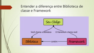 Entender a diferença entre Biblioteca de
classe e Framework
 