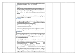  Isapersonorgroupwhoinitiateschangesorwhoassistsothersinmaki
ngmodifications in them selves orin the system.
7.) Leader:
Nursin
gleadershipisdefinedasamutualprocessofinterpersonalinfluencet
hroughnursehelpsclientmakedecisioninestablishingandachievin
ggoalstoimprovetheclients‘wellbeing.
 To improve the health status and potentialofindividuals or
families

 Increasingtheeffectivenessandlevelofsatisfactionamongtheprofe
ssionalcolleagues providingcare.
8.) Manager:

 Managementisplanning,givingdirection,developingstaff,monito
ringoperations,givingrewards fairlyandrepresentingboth
staffmembersandadministrations as needed.
 Thenursemanagesthenursingcareofindividuals,
groups,families, andcommunities.

 Themanagerdelegatesnursingactivitiestoancillaryworkersandot
hernursesandsupervisesandevaluatestheir performance.
9.) Researcher:

 Nursewhowillengageinresearch,thereisagrowingexpectationthata
llnurseswillbeabletocriticallyappraiseresearchreportsandwillutiliz
eofscientificstudiesasabasisfor makingdecisions in their work.
10.) Expandednursingroles:
A
nexpandedroleisonethatanurseassumesbyvirtueofeducationande
xperience.Thenursewhoassumesanexpandedrolehasincreasedres
ponsibilityand,usuallygreaterautonomy.Nurses are
assumingexpandedroles inboth hospitals and
communitysettings.11.)Nurse Generalist:
TheANAconducts nursegeneralistscertificationprograms
tha
tissuecertificatesinelevenareas:Generalnursingpractice,medicals
urgicalnursing,gerontologicnursing,pediatricnursing,perenatalnu
rsing,collegehealthnursing,schoolnursing,communityhealthnurs
 